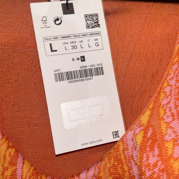 ZARA Rare Orange Pink Paisley Ruffle Crop Blouse Size L NWT Sleeveless Boho Top - Picture 8 of 8